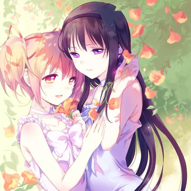 Two Girls with Flowers — Purple, Serene