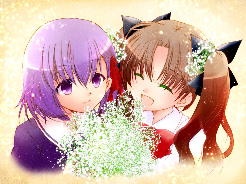Two Girls with Flowers — Purple
