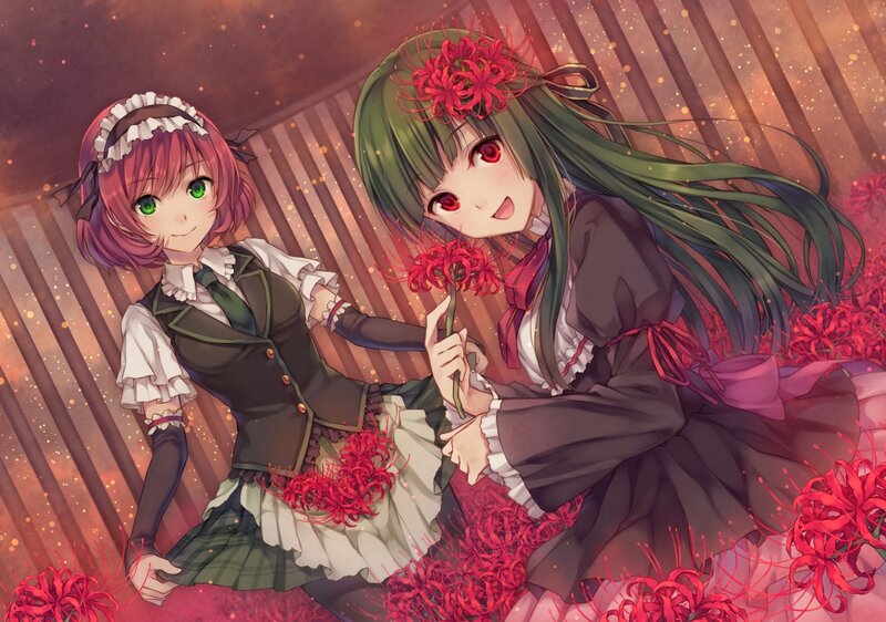 Two Girls with Flowers — Red