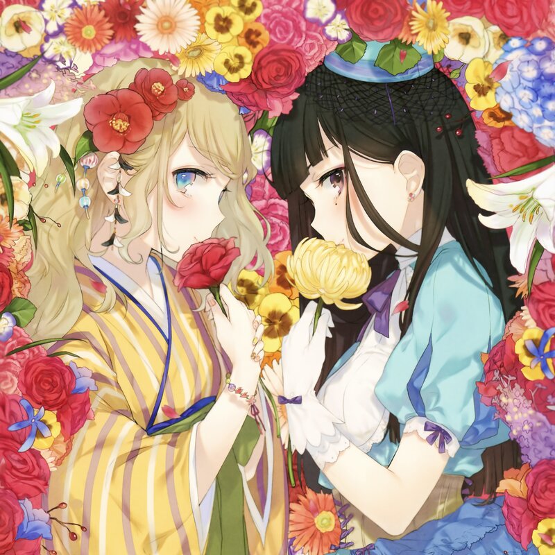 Two Girls with Flowers — Yellow