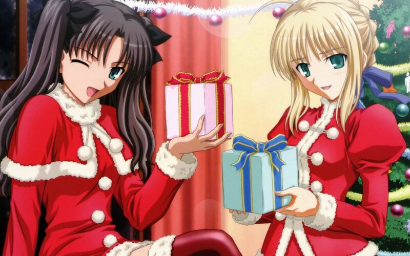 Two Girls with Gifts — Red