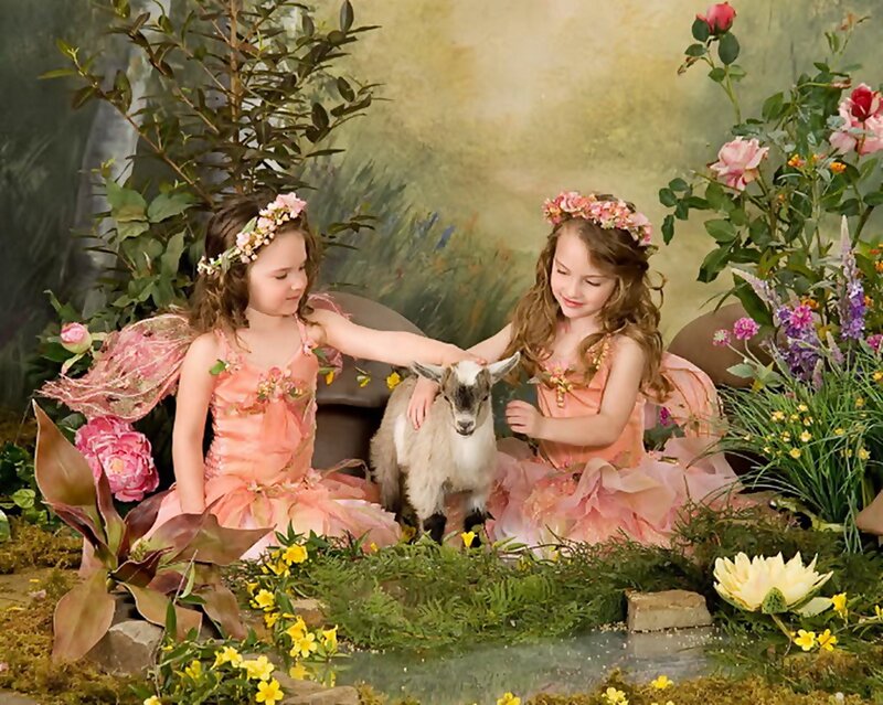 Two Girls with Goat — Pink