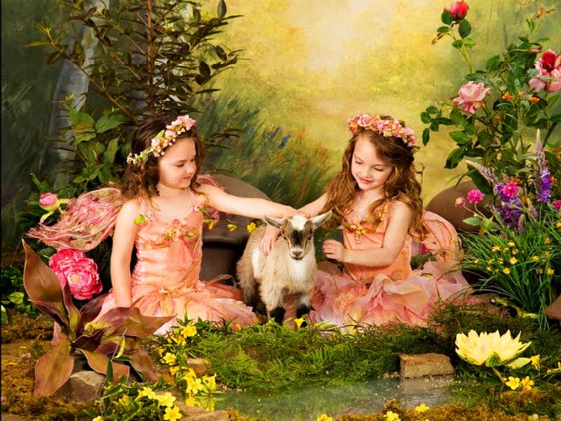 Two Girls with Goat