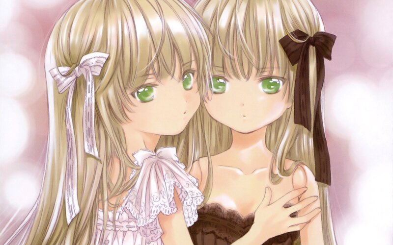 Two girls with green eyes