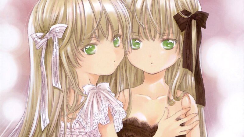 two girls with green eyes