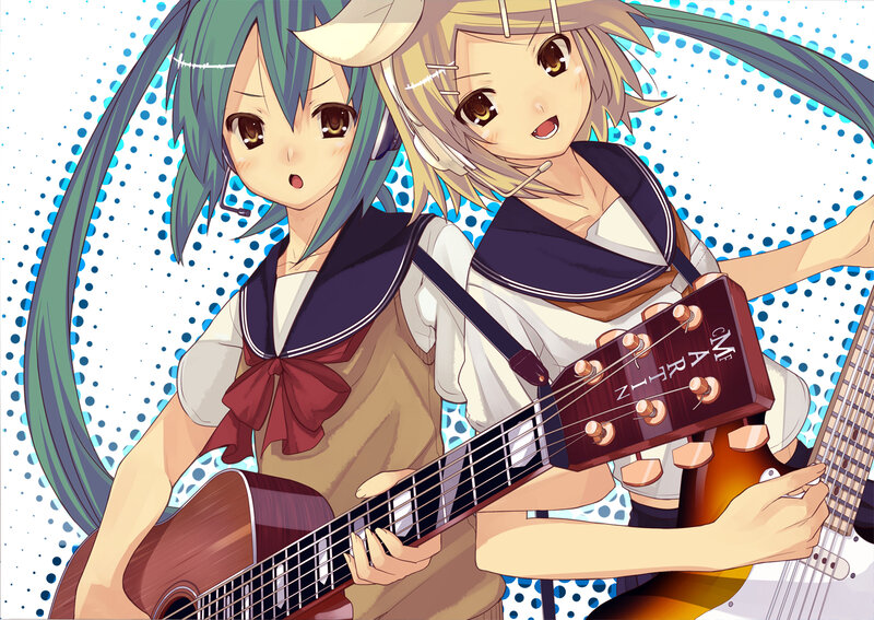 Two Girls with Guitars — Blue, Playful