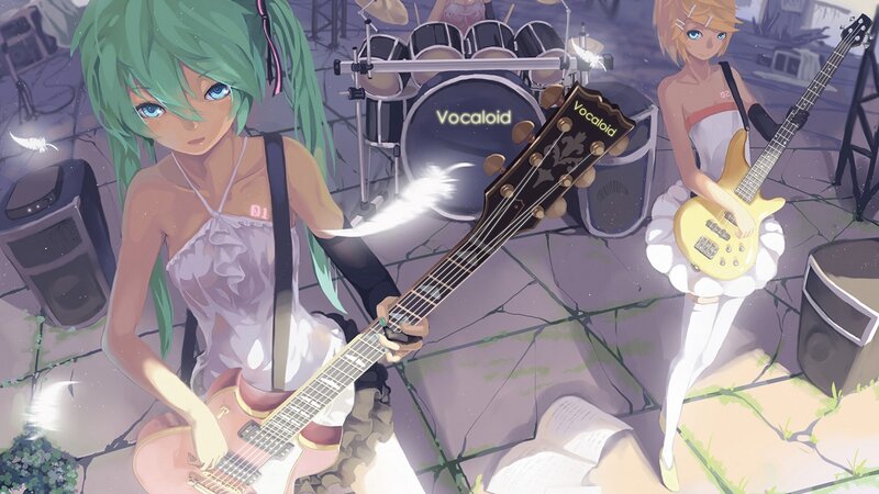 Two Girls with Guitars — Green, Dramatic