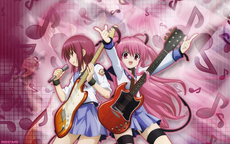 Two Girls with Guitars — Pink, Energetic, Anime, Microphone