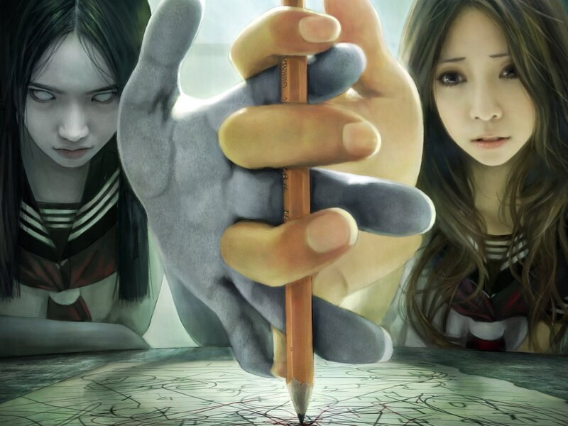 Two Girls with Hand Holding Pencil