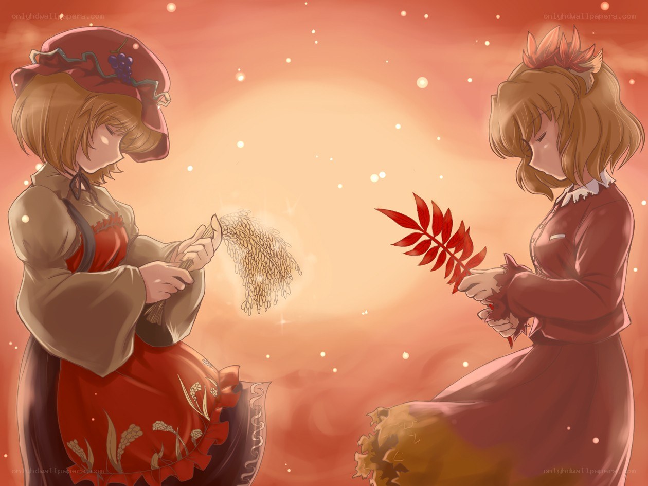 Two girls with harvest items