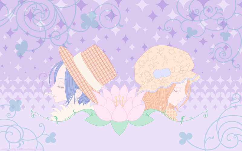 Two girls with hats and a lotus