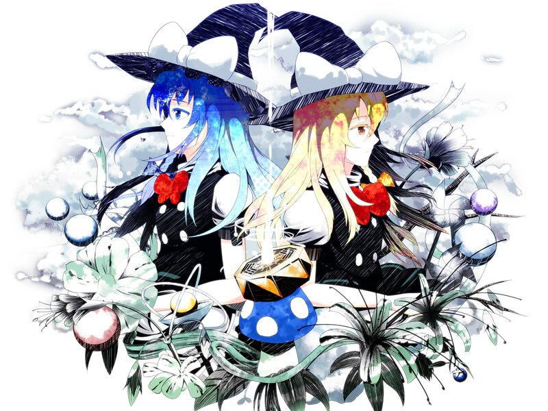 two girls with hats and flowers