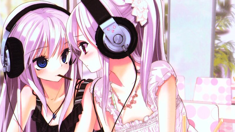 Two girls with headphones