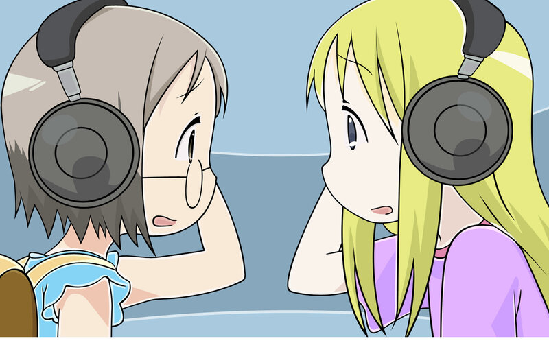 Two girls with headphones