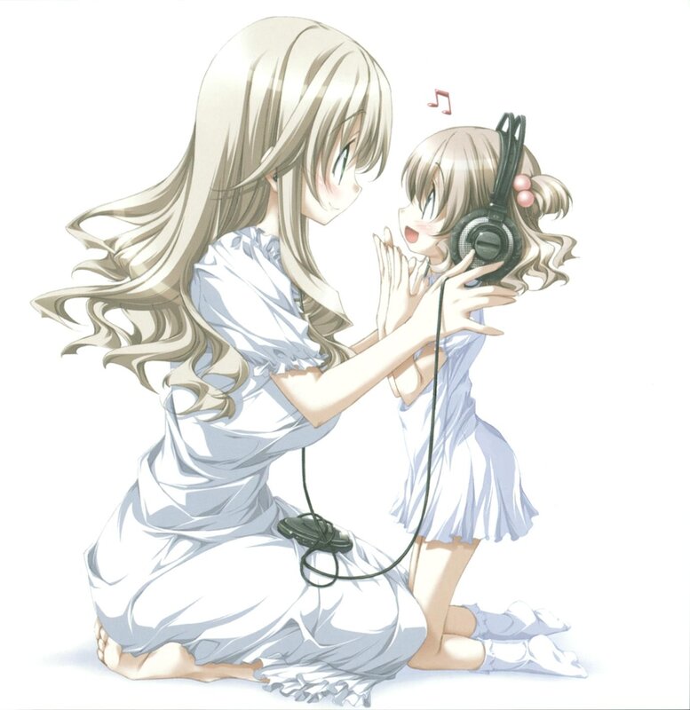 Two girls with headphones