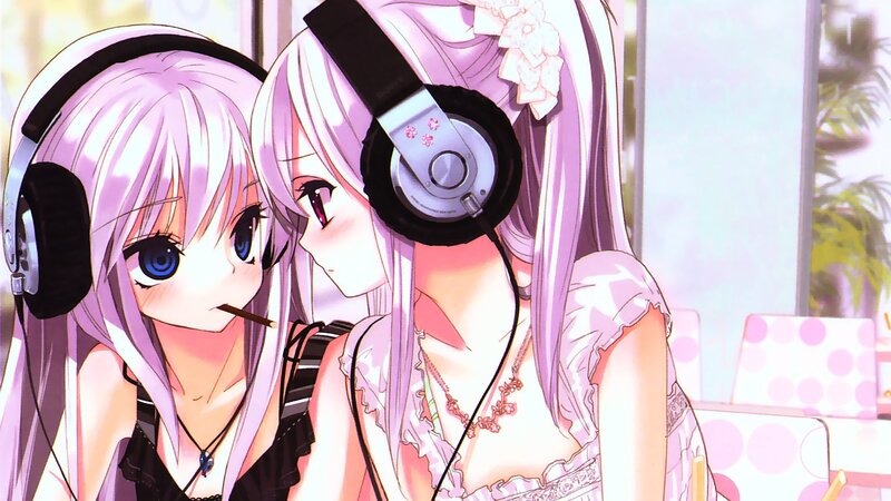 Two girls with headphones