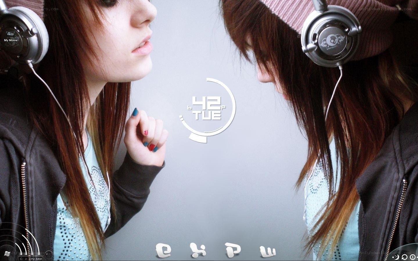 two girls with headphones