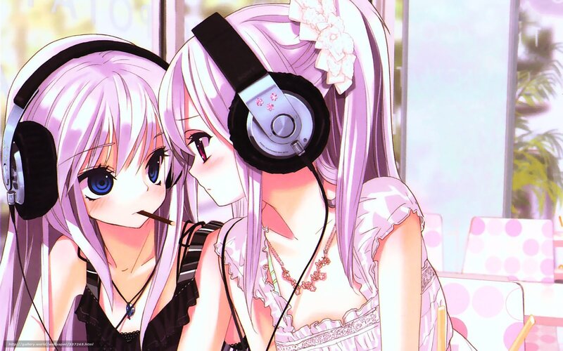 Two girls with headphones