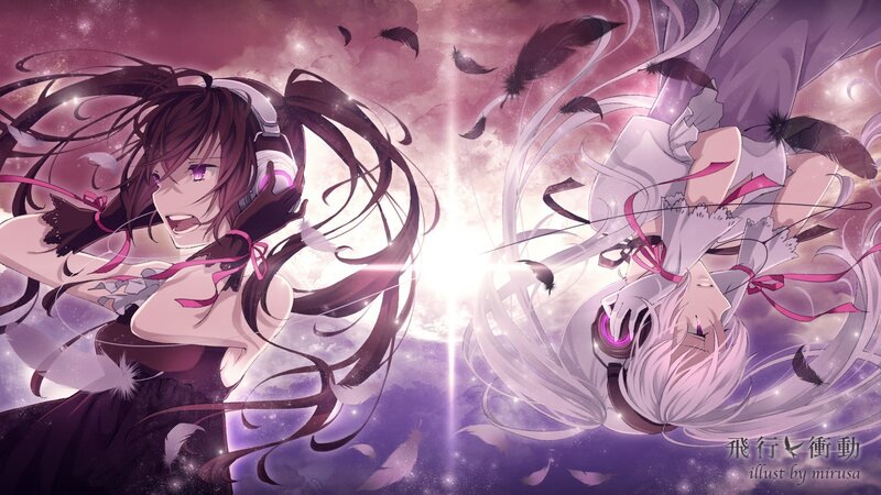Two girls with headphones in space