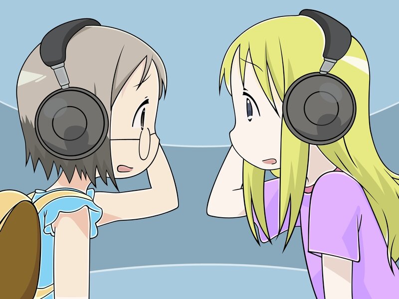 two girls with headphones