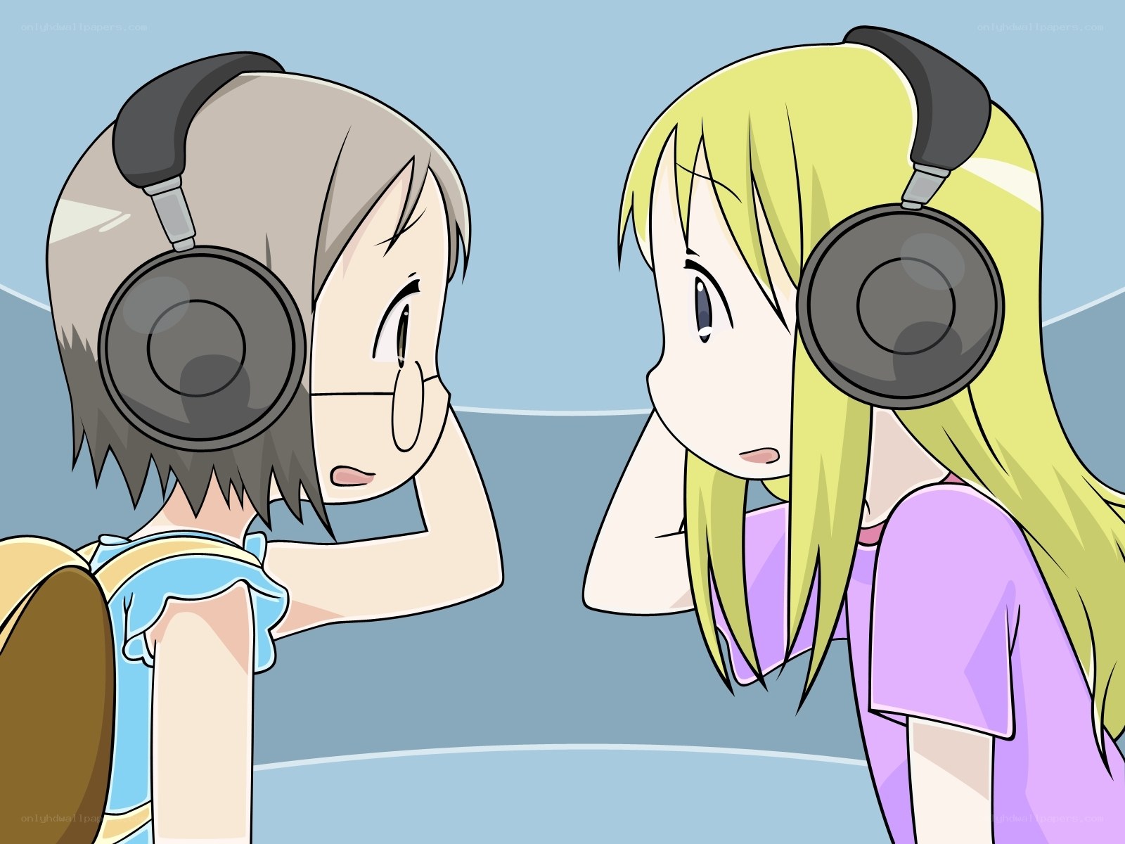 two girls with headphones