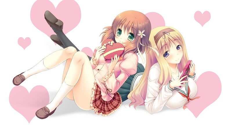 Two girls with heart gifts
