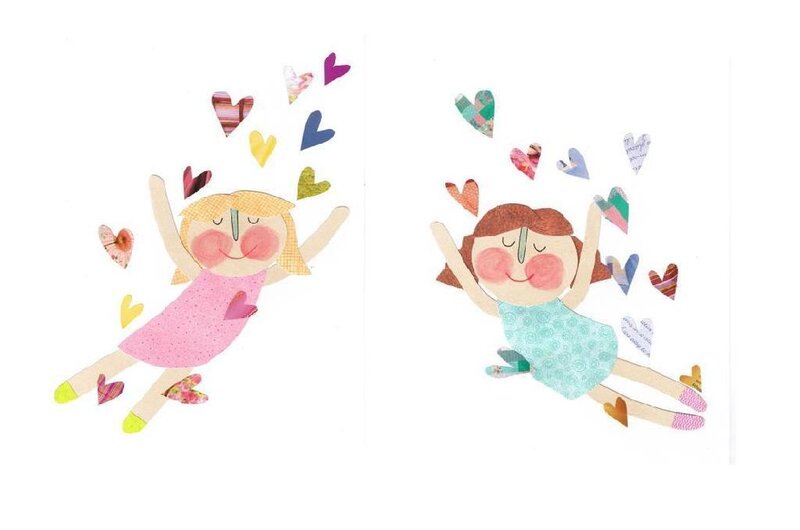 Two girls with hearts collage