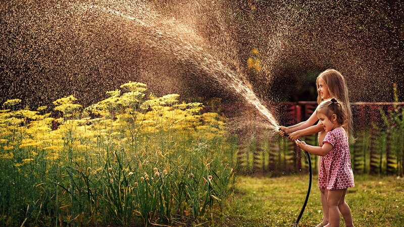 Two Girls with Hose — Green