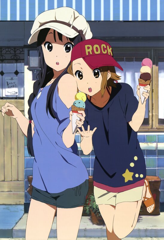 Two Girls with Ice Cream — Blue, Cheerful, Afternoon, Anime
