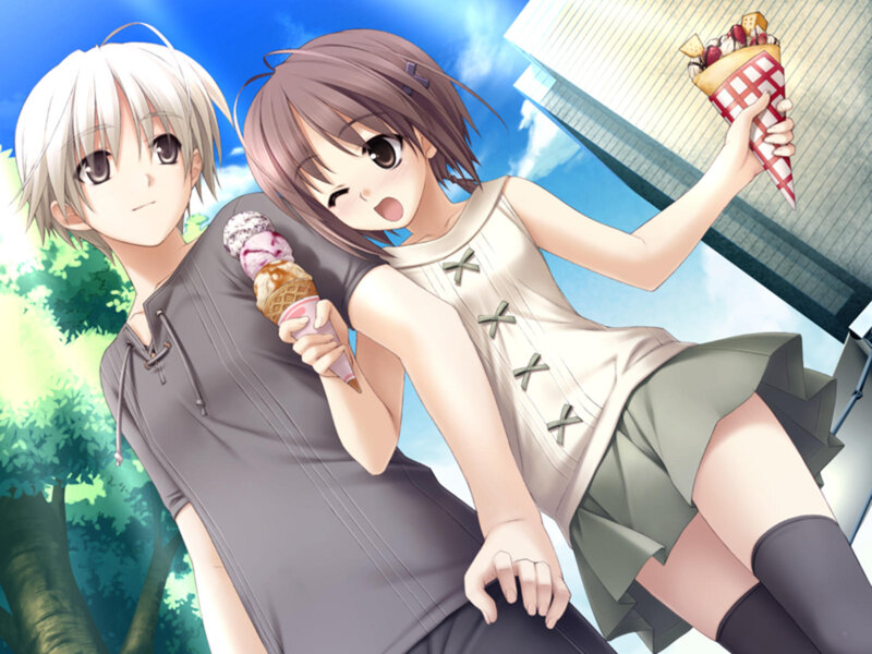 Two Girls with Ice Cream — Blue, Cheerful
