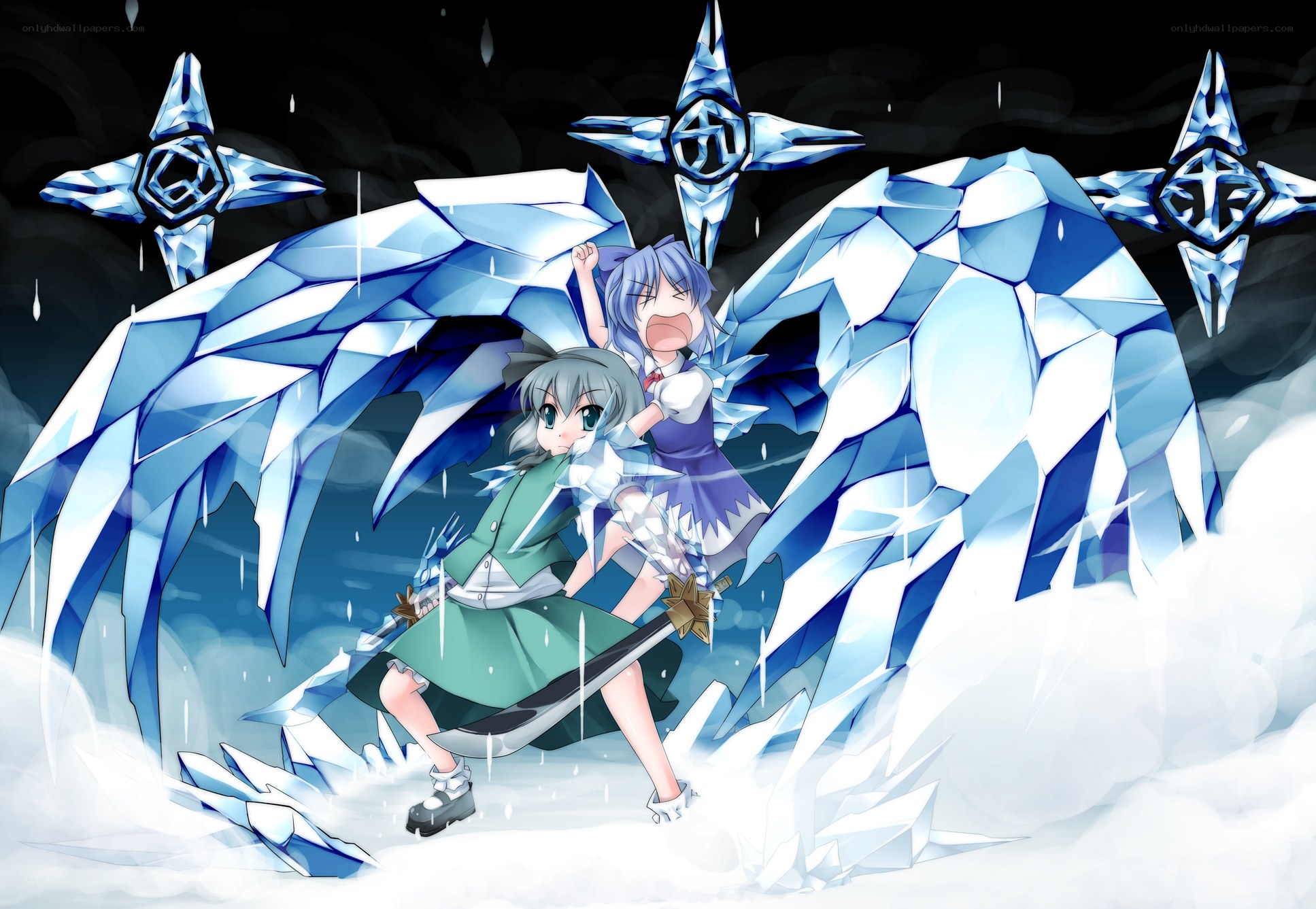Two girls with ice wings