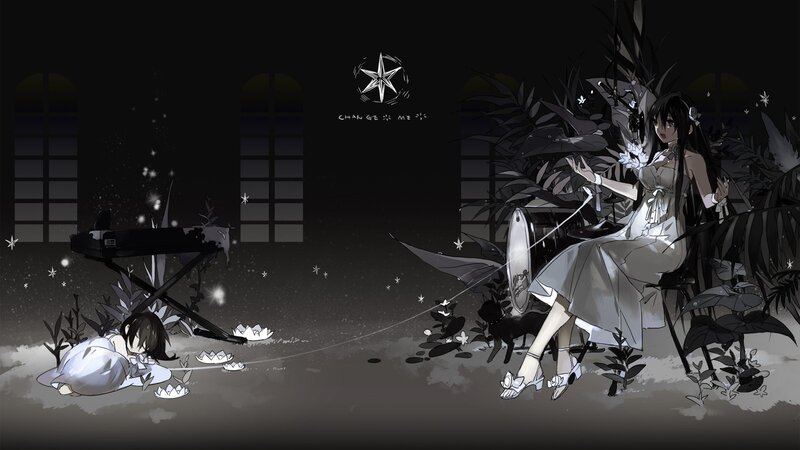 Two Girls with Instruments — Black, Dark