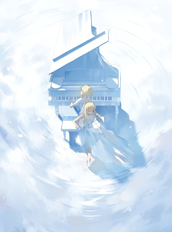 Two Girls with Instruments — Blue, Serene, Anime
