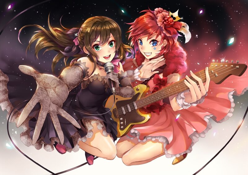 Two Girls with Instruments — Pink, Energetic, Night