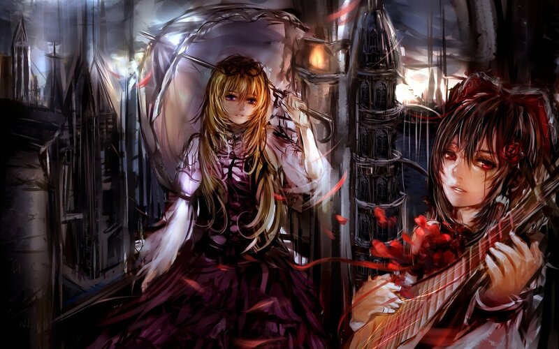 Two Girls with Instruments — Purple