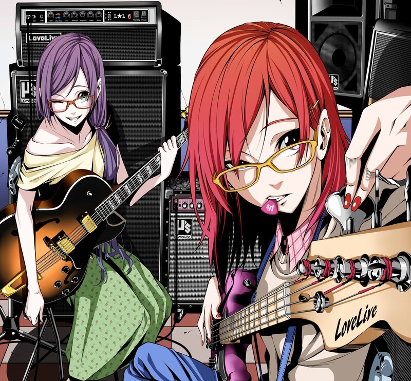 Two Girls with Instruments — Red