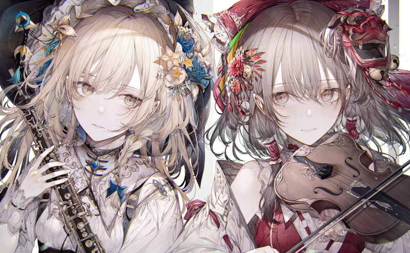 Two Girls with Instruments — White, Calm