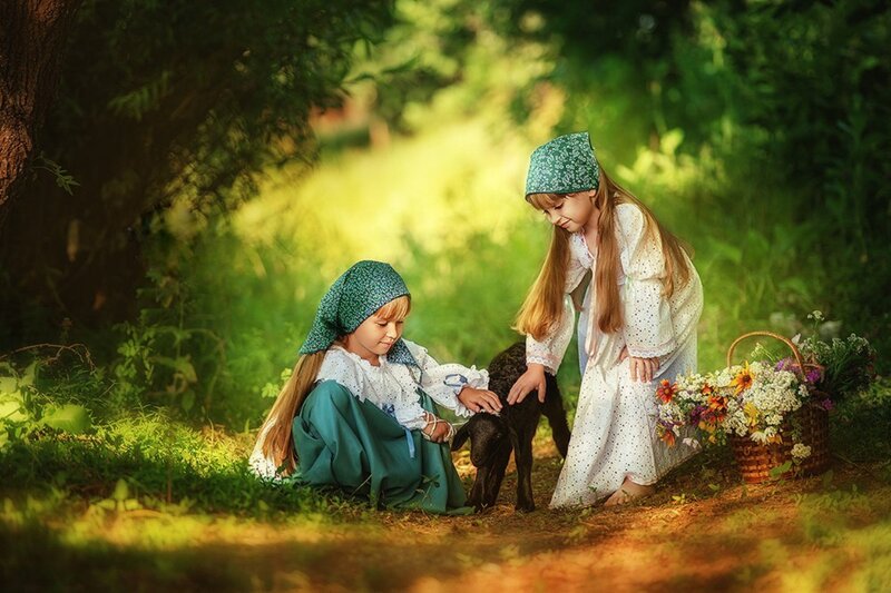 Two Girls with Lamb