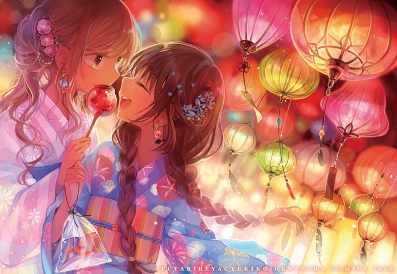 Two Girls with Lanterns — Pink
