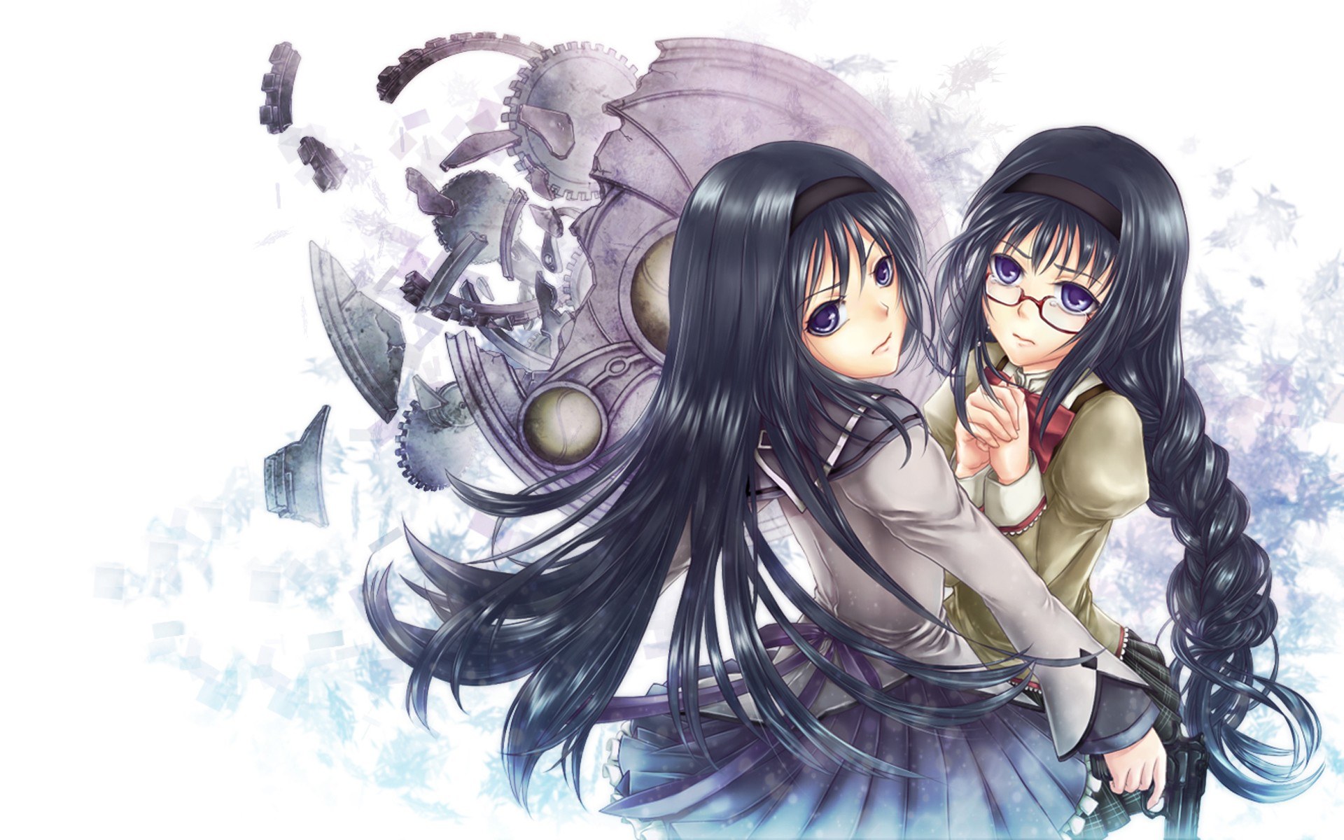 Two girls with mechanical debris