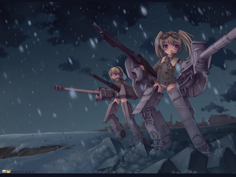 Two Girls with Mechs — Gray