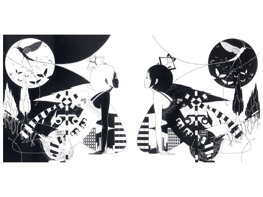 Two girls with moth wings