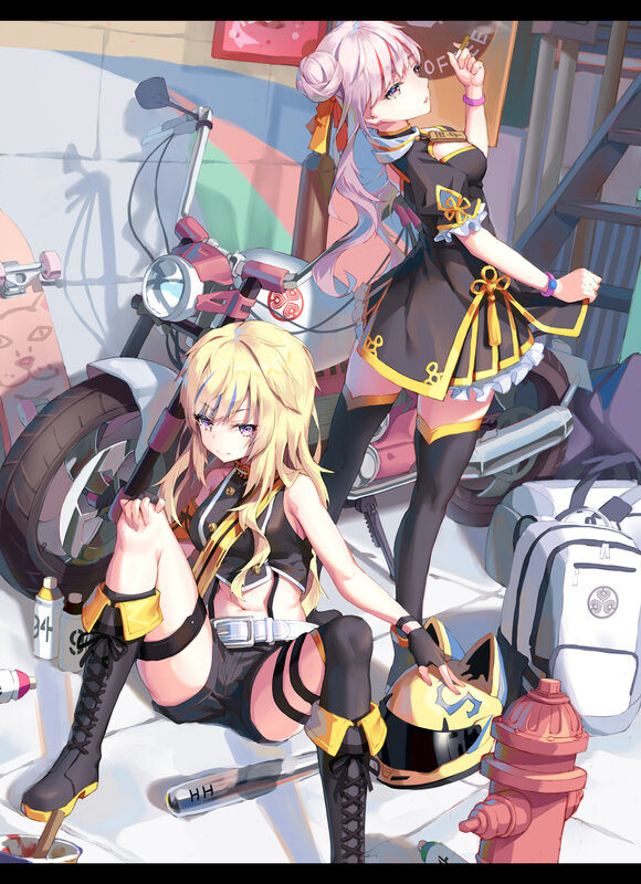 Two Girls with Motorcycle