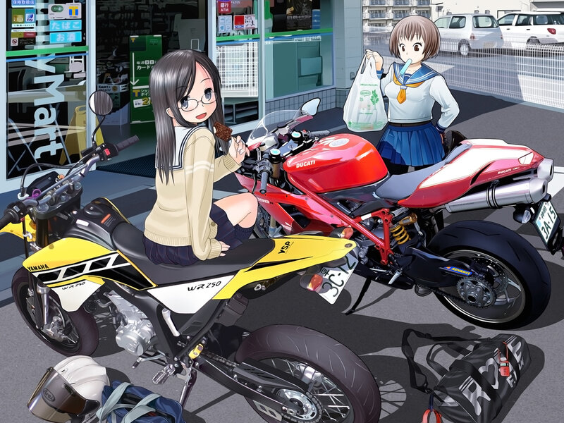 Two Girls with Motorcycles