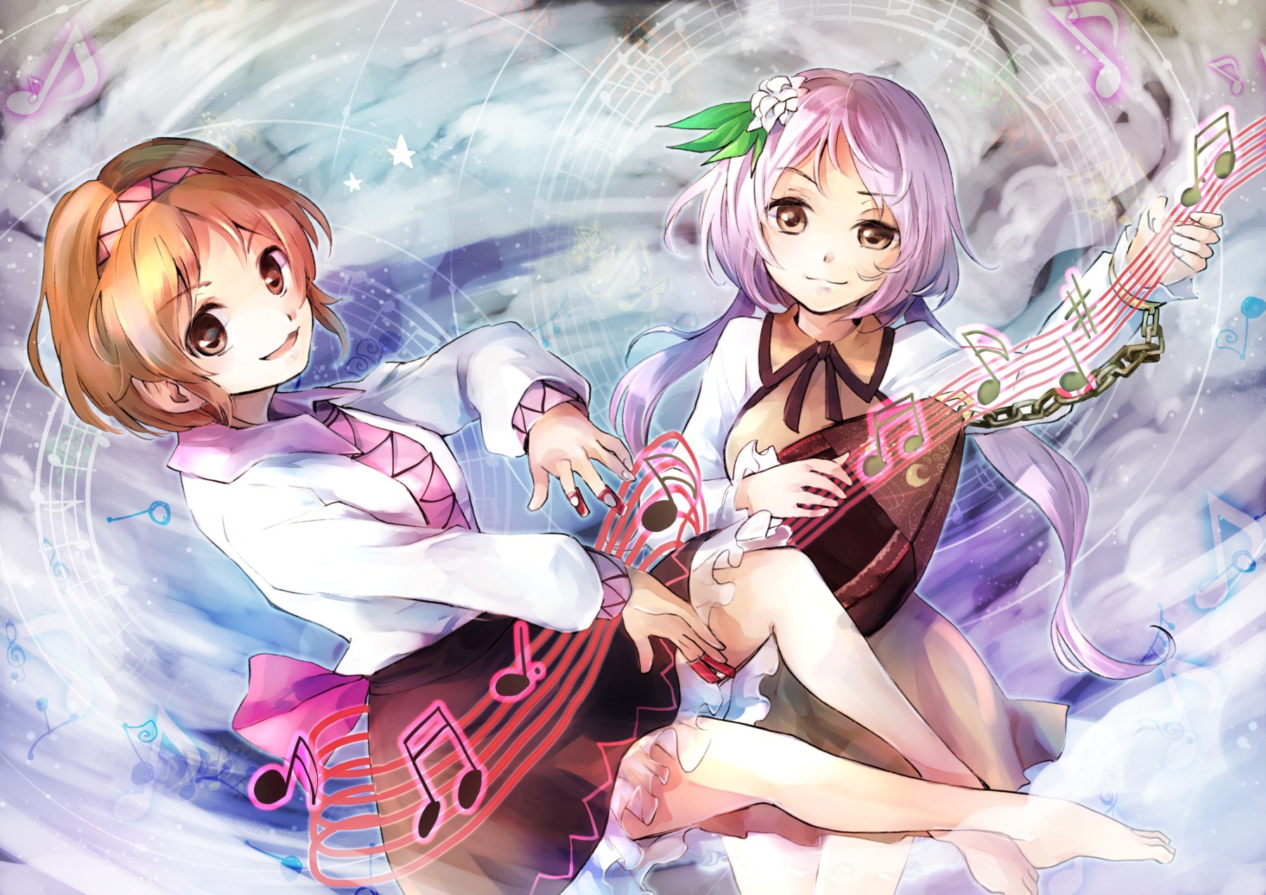 Two girls with musical instruments