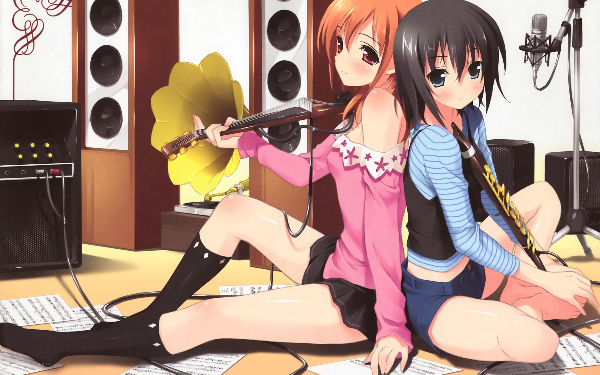 Two girls with musical instruments