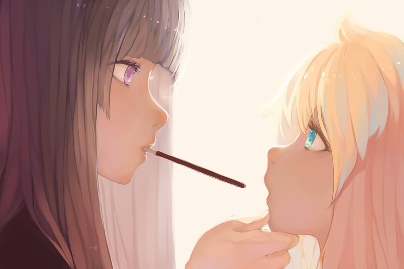 Two Girls with Paintbrush