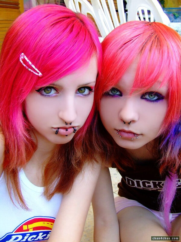 Two girls with pink hair