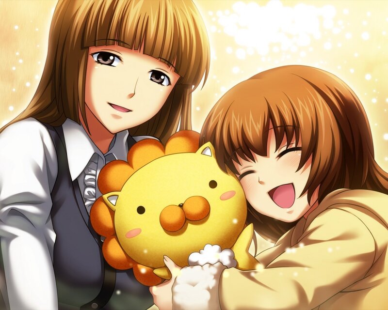 Two Girls with Plush Toy — Yellow
