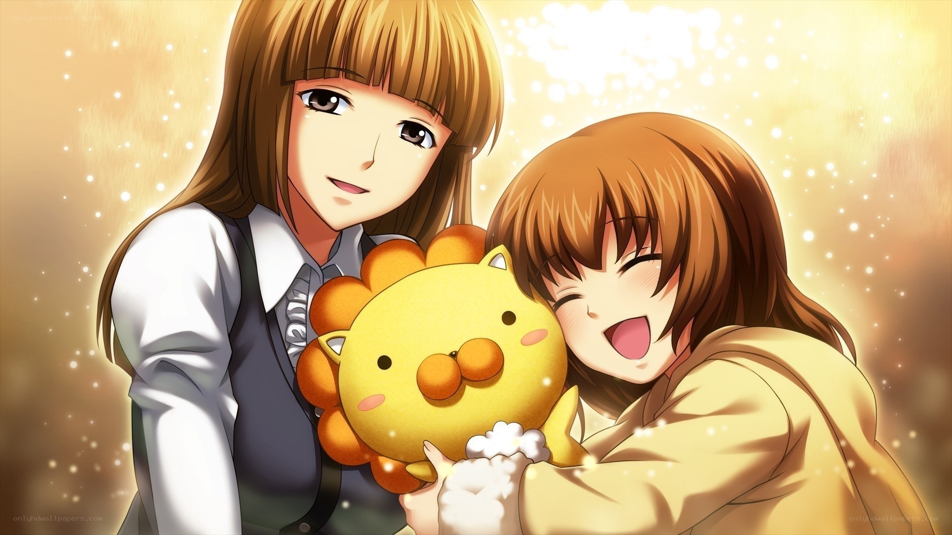 two girls with plush toy